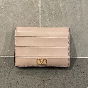 Valentino Nude Leather V logo Card Holder compact Wallet